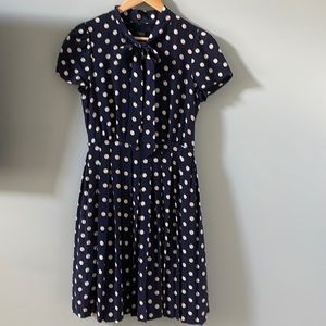 J Crew 100% Silk Polka Dot Pleated Dress fully Lined